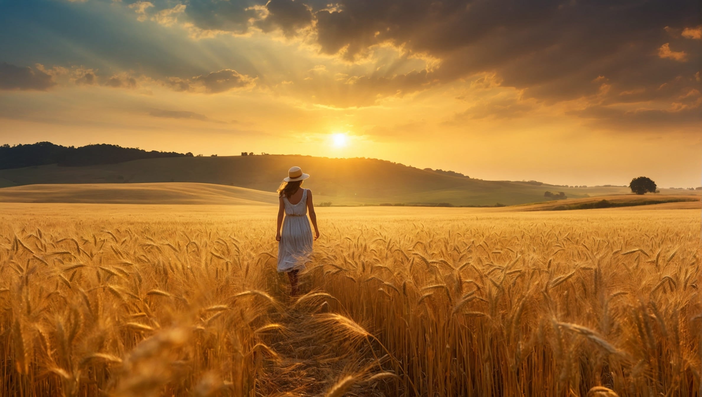 Ragazza al Tramonto in campo di grano